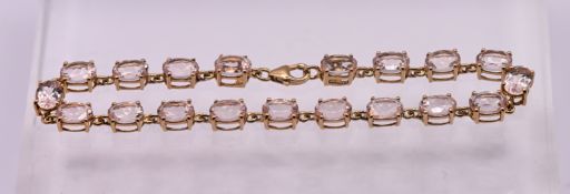 A morganite set bracelet, set in 10k yellow gold, length 19.5cm, approx 8.3g.
