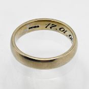 A 9ct gold wedding band ring, size M, approx 4.1g inscribed to inside band 17.01.08.