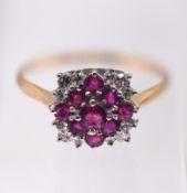 A ruby and diamond 'Square' shape ring, set in 18ct yellow gold, size S, approx 3.3g.