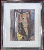 Robert Lenkiewicz (1941-2002), watercolour and pen 'Eliza seated in front of open studio door (