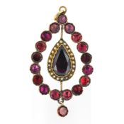 A Georgian pendant set with garnets and pearls, overall length approx 5cm, approx 5.2g.