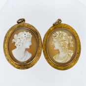 A pair of 9ct gold cameo pendants, circa 1900.