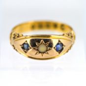 A sapphire set ring, set in 22ct yellow gold, size N, approx 3.3g.
