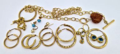 A small collection of 9ct gold jewellery including earrings and necklace, total weight approx 16.
