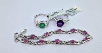 Gemporia, two silver dress rings including Ethiopian neon blue opal and white topaz ring together