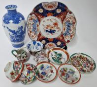 A collection of Chinese porcelain, to include tea bowls, plate, transfer printed vase, jug, etc. (