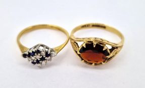 A 9ct gold diamond and sapphire dress ring, together with another 9ct gold gem set ring, total