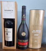A bottle of Remy Martin V.S.O.P cognac fine champagne, together with The Isle of Jura Single Malt