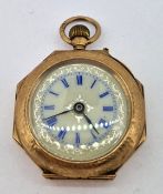 A small 9ct rose gold fob watch, total weight approx 19.3g.