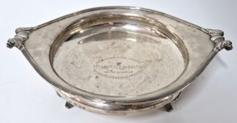 A silver bowl, hallmarked London 1920, with scroll details, weight approx 20.46oz. From the Estate