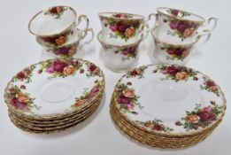 A Royal Albert Old Country Roses tea service, to include 6 saucers, 6 teacups (one with crack) and 6
