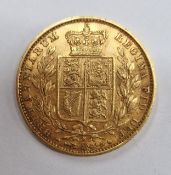 A Victoria full sovereign, shield back, with young head, 1879.