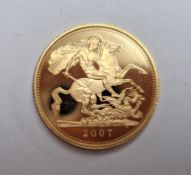 An Elizabeth II full proof sovereign, 2007, Royal Mint.