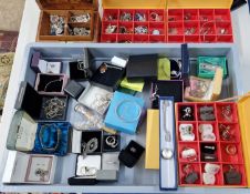 A large collection of costume jewellery to include silver and amethyst necklace, amber and silver