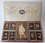 A boxed set of Le Ballet Sovietique matchboxes, featuring pasted ballet dancer photographs to blue