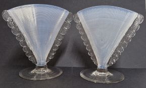 A pair of 19th century opaline machine threaded vases, probably by Richardson's, and possibly