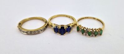 Two 10k gold dress rings, approx 3.5g together with another gold ring (not hallmarked), approx 2.