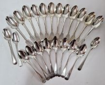 A collection of silver teaspoons, to include a set of twelve, set of eight, and three others,