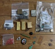 A mixture of costume jewellery including brooches, earrings, rings also two gold plated Dunhill