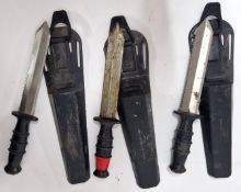 Three mid 20th century diving knives, maker John Nowill & Sons Ltd., Sheffield, single serrated