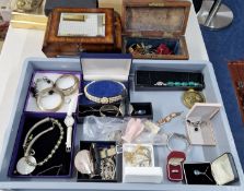 A large collection of costume jewellery, to include two jewellery boxes, necklaces, bracelets,