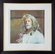 Robert Lenkiewicz (1941-2002) limited edition print, 'Self-Portrait Holding a Rose', 264/500, with