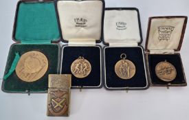 Four historic sporting medallions, for golf, football, etc, two by F. Phillips, medallist,