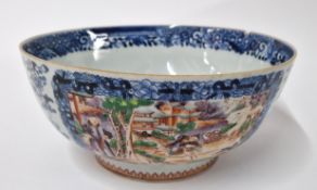 A Chinese export ‘famille-rose’ bowl, late 18th century, decorated around the exterior in ‘famille-