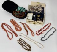 A collection of costume jewellery mainly beaded necklaces.