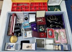 A large collection of jewellery to include brooches, rings, necklaces, silver bangle, dress rings,
