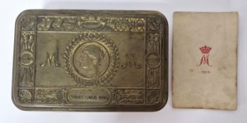 A First World War Princess Mary Tin, Christmas 1914, together with printed Christmas Card.