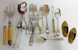 A quantity of silver plated and electroplated flatware, to include spoons, sugar tongs fish