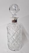 A silver mounted cut glass decanter, silver collar hallmarked Birmingham 1966, height approx 27cm.