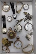 A mixed collection of pocket watches and wristwatches including 18k gold wristwatch Golay Fils &