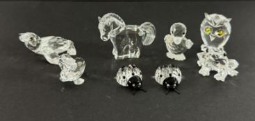 Swarovski Crystal Glass, Small collection including Lady Birds, Pelican, Frog, Owl etc, not boxed.