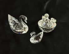 Swarovski Crystal Glass, Two Swans, Chic Mother and Chics, boxed (large Swan wrong box).