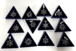 Swarovski Crystal Glass, collection of Christmas stars including 2002, 2003, 2007, 2006, 2005, 2009,