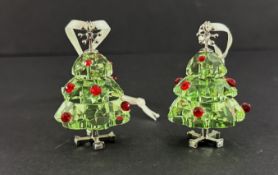 Swarovski Crystal Glass, Two Christmas Trees - Hanging, boxed.