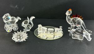 Swarovski Crystal Glass, small collection including Pram, Dinosaur, Trains etc, not boxed (wheel off