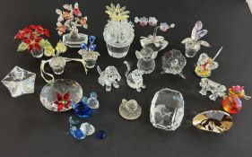 Swarovski Crystal Glass, collection of unboxed pieces including Tinker Bell Plaque, Wild Flower,