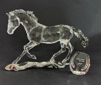 Swarovski Crystal Glass, Esperanza Horse - 2014 Annual Edition, with horseshoe plaque, boxed.