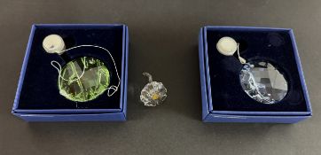Swarovski Crystal Glass, Two window hangers and a wild Flower, boxed.
