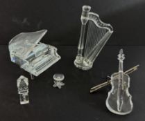 Swarovski Crystal Glass, Piano with Stool, Harp etc, all boxed.
