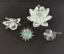 Swarovski Crystal Glass, Orchid, Waterlily - Candle holder etc, all boxed (green flower no box).