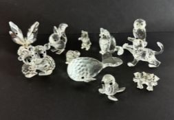 Swarovski Crystal Glass, mixed lot including Whale, Badger, Cat, Koala etc, boxed. (damages).