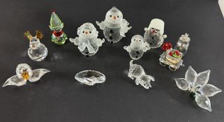 Swarovski Crystal Glass, collection of unboxed pieces including Snowman, Wild Flowers, Elf etc.