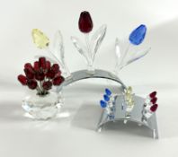 Swarovski Crystal Glass, Collection of Tulips and Vase of Roses, boxed.
