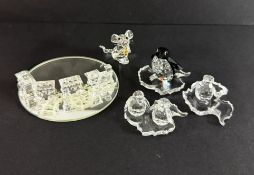Swarovski Crystal Glass, small collection including Trains, Penguins and Mouse with Cheese, no box.