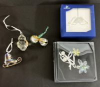 Swarovski Crystal Glass, Christmas Ornaments - Hanging including Winter Skate, Owl, Angel Wings etc,