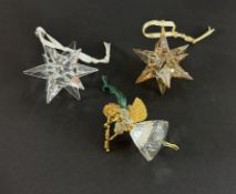 Swarovski Crystal Glass, Christmas Ornament - Star 3D, Star 3D-Gold and Angel, boxed.